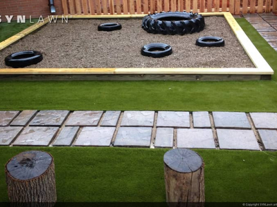 SYNLawn-artificial-grass-play-backyard-sand-box-with-tires